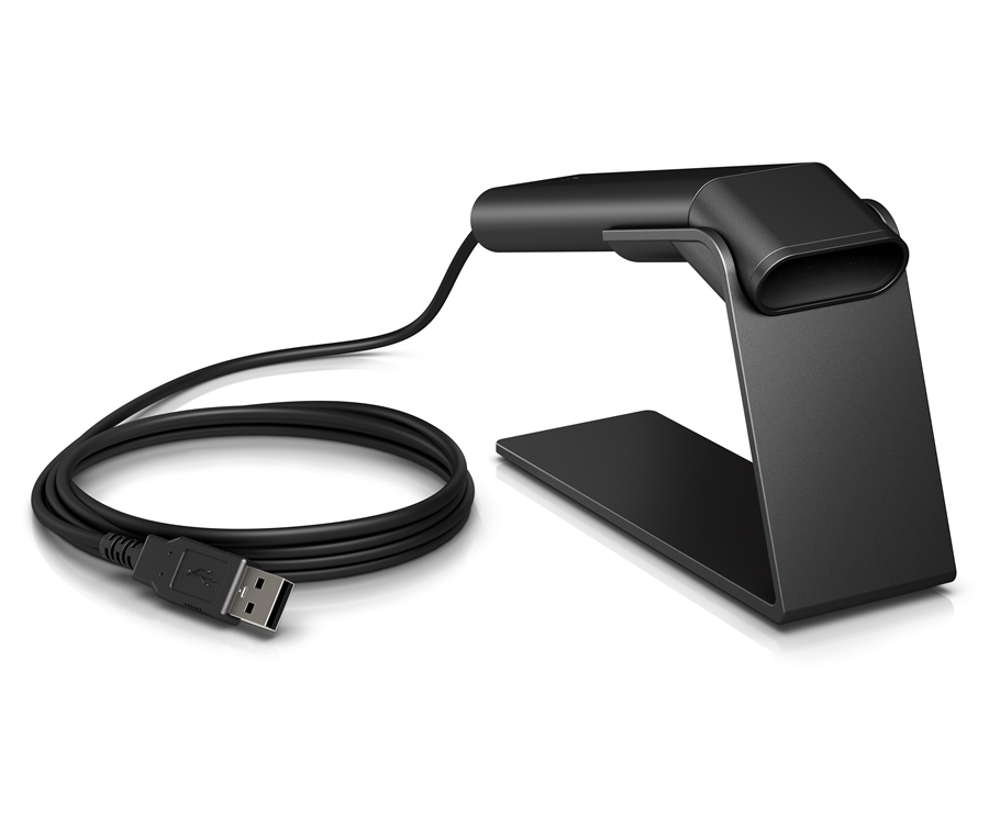 HP Engage 2D Hand Held Barcode Scanner with Stand in Black - USB Interface